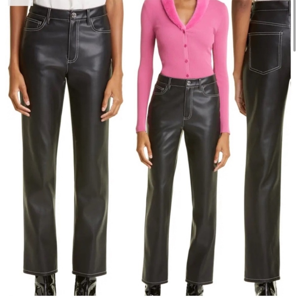 Staud Contrast Stitch Straight Leg Faux Leather Pants size 8